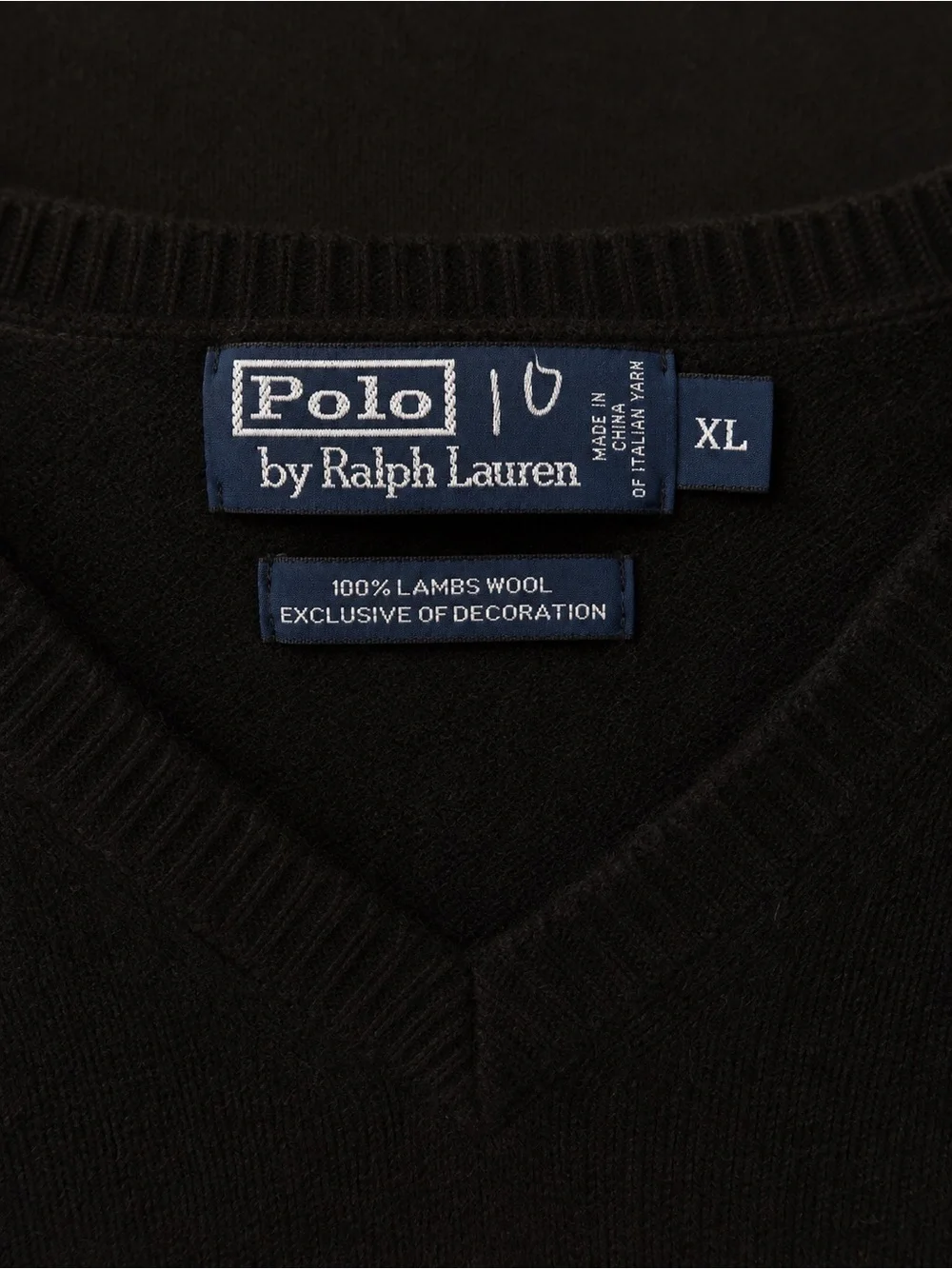 Polo Ralph Lauren Black 100% Lambswool V-Neck Sweater XL Purple Pony